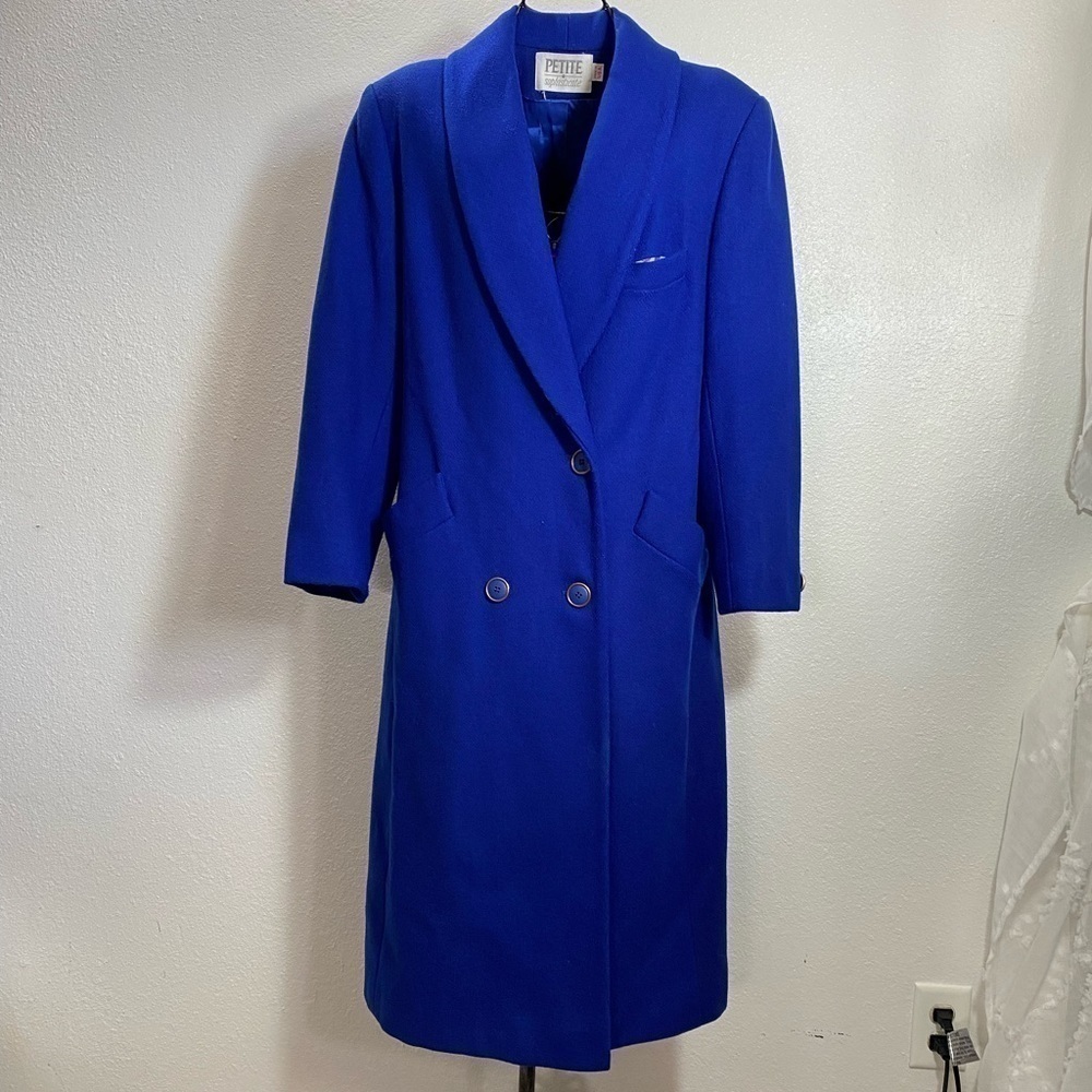 Vintage Petite Sophisticate royal blue long lined wool blend coat